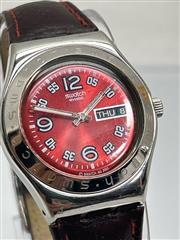 Swatch Irony V8 Metallic Red Sunburst dial Day/Date Logo bezel on